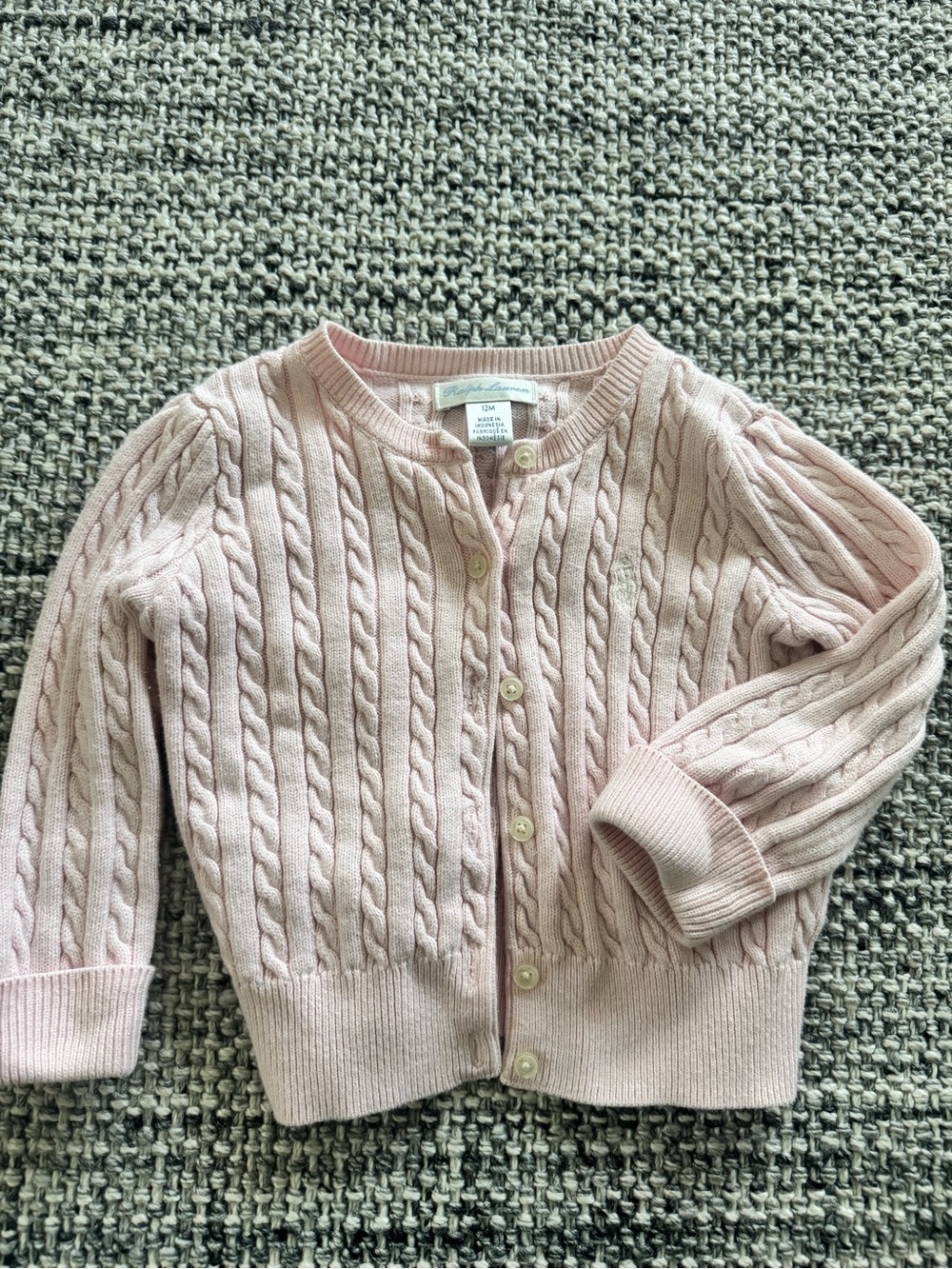 Ralph Lauren Pale Pink Cable-Knit Cotton Cardigan